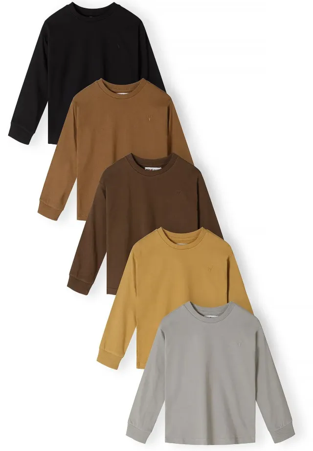 Minoti langærmet t-shirt 5-pak hjort broderi