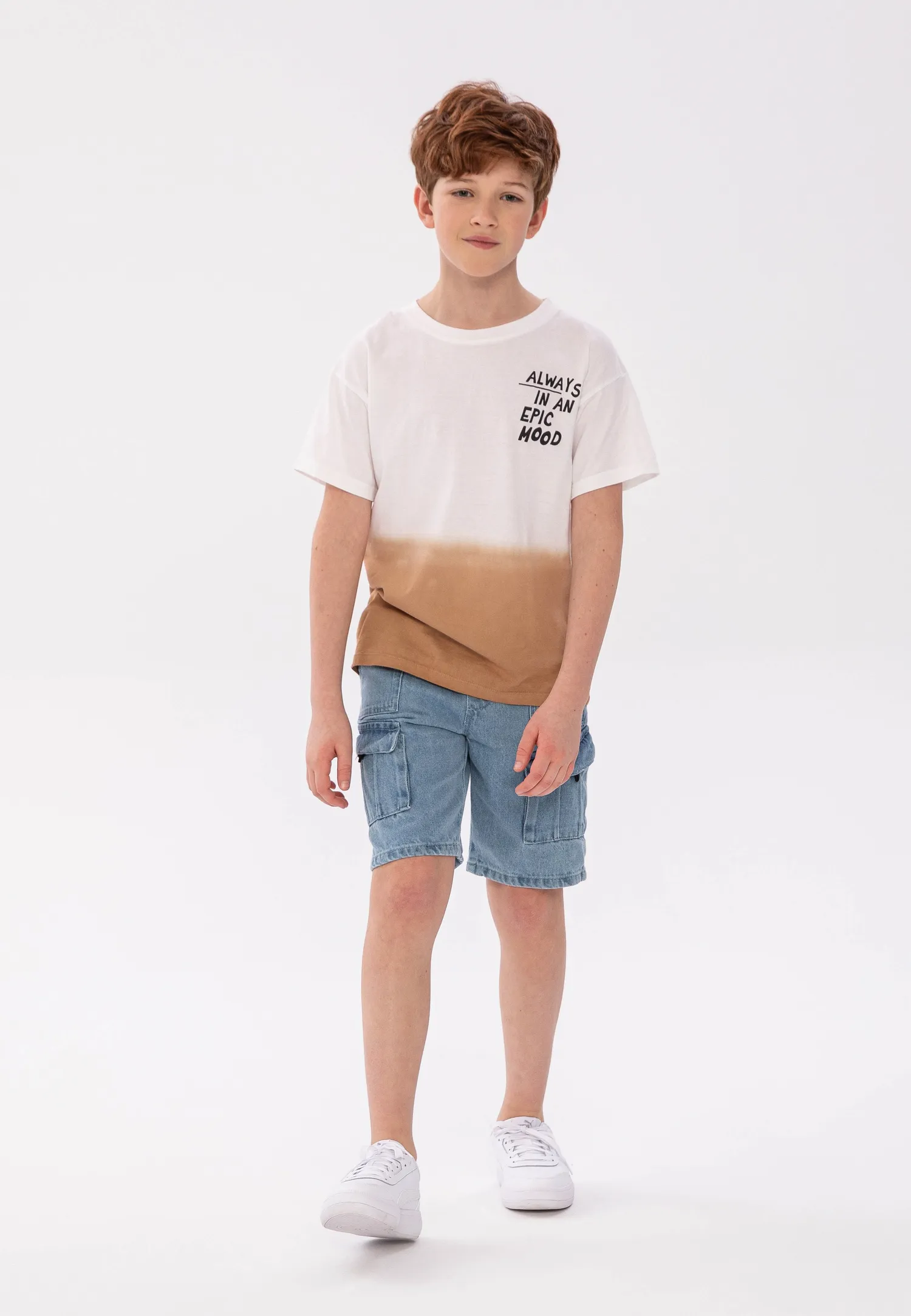 Minoti 38253 T-shirt til drenge hvid brun bomuld