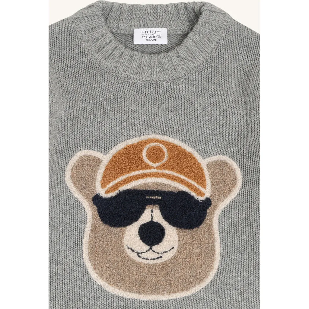 Hust & Claire Pelle Bear striktrøje Grey Melange bamse