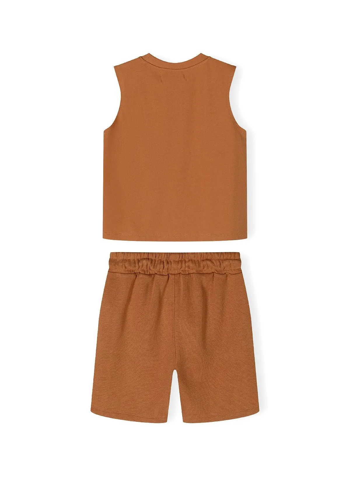 Minoti 42602 sæt beige bomuld top og shorts