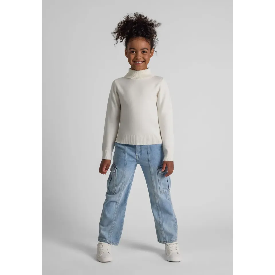 Minoti 43897 rullekrave pullover pige uldhvid