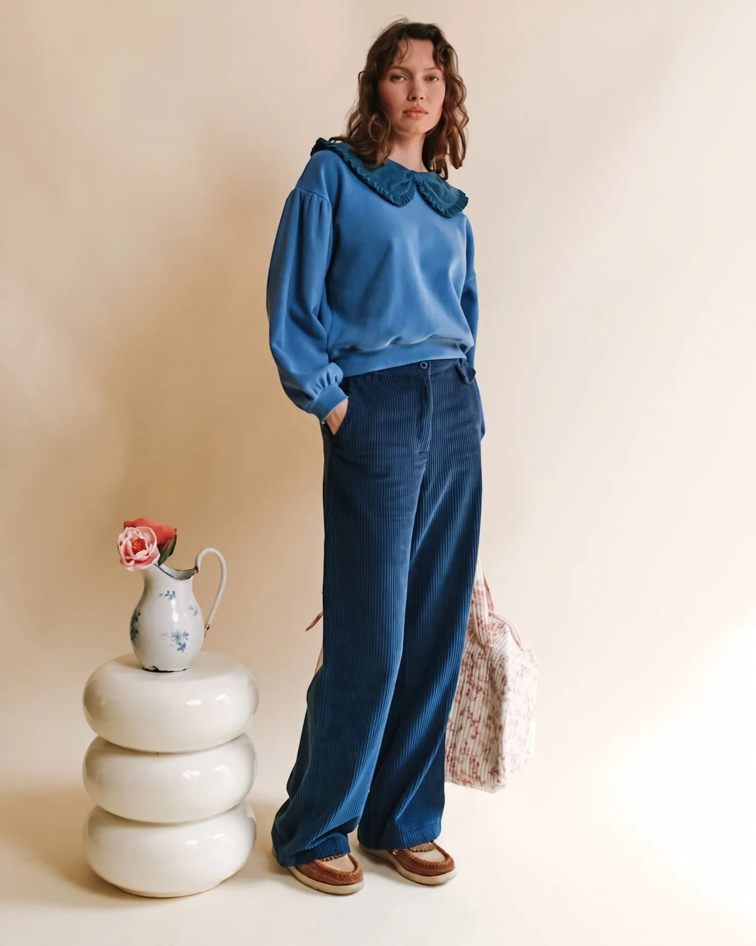 Emile et Ida Grand col sweatshirt blå flæsekrave