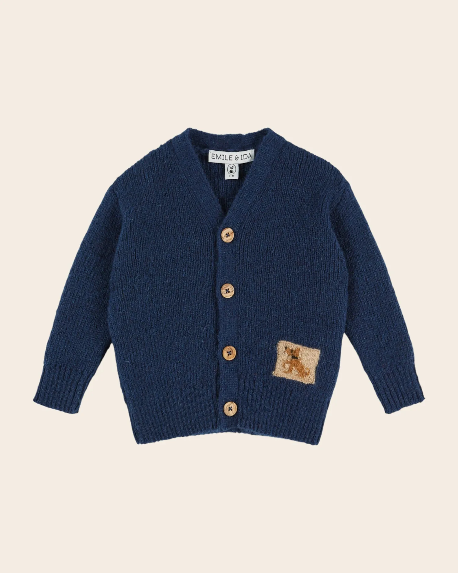 Emile et Ida Patch cardigan mørkeblå uld