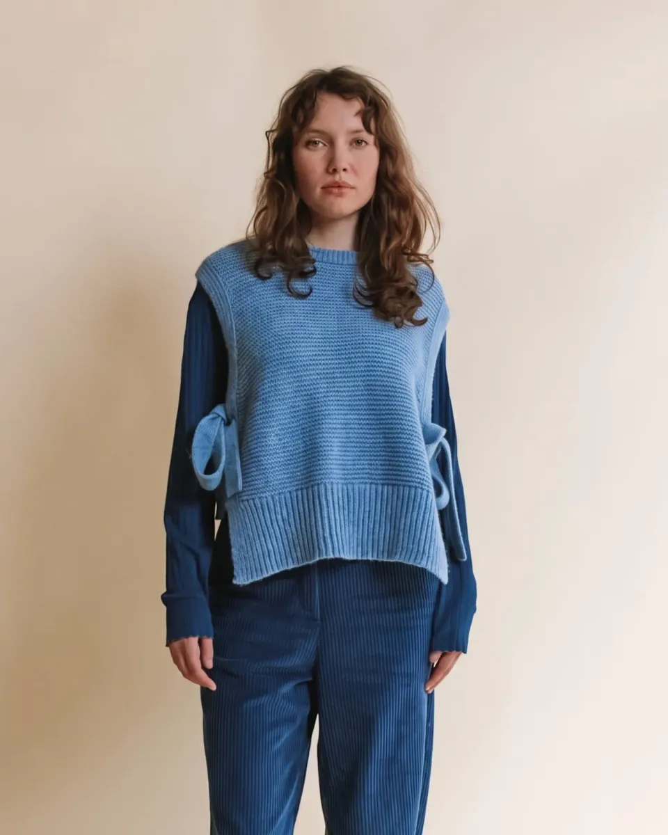 Emile et Ida A Nouer Bleu strikvest blå merino bomuld