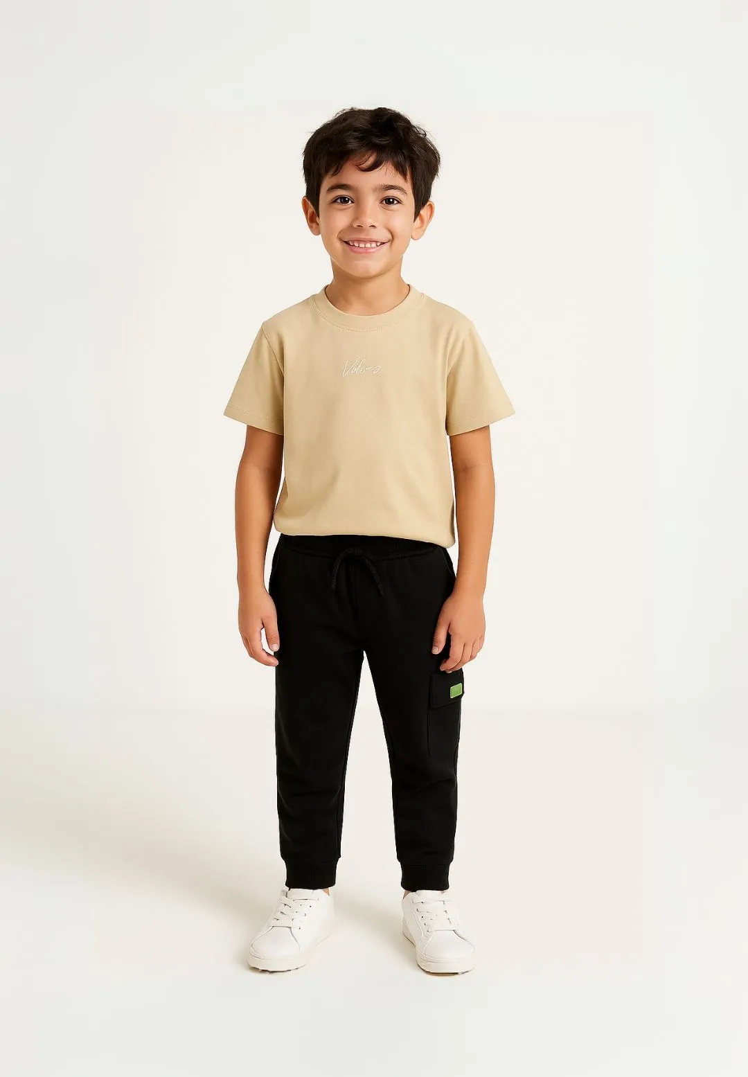 Minoti 42510 jogging sæt drenge sort beige broderi