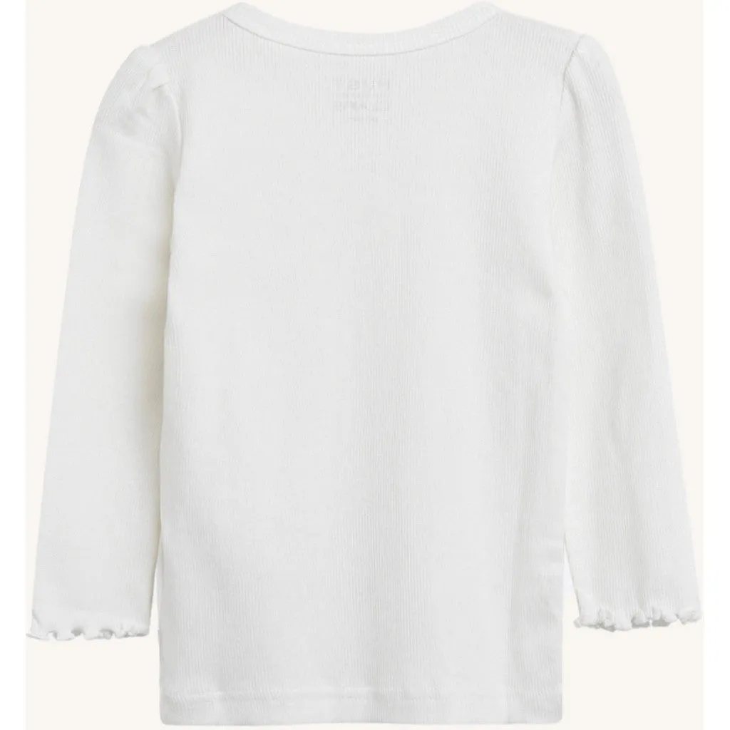 Hust & Claire Andia Rib langærmet T-shirt Ivory bomuld