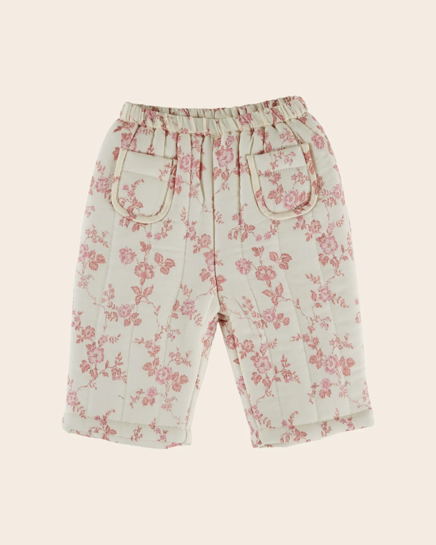 Emile et Ida Rosalie quiltede bukser ecru med rosa blomster