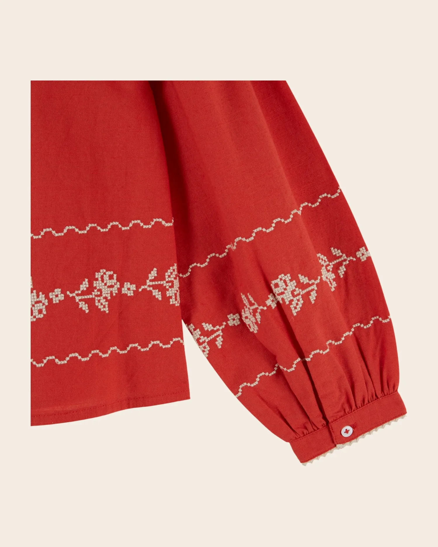 Emile et Ida Col Carré pigebluse rød broderi bomuld