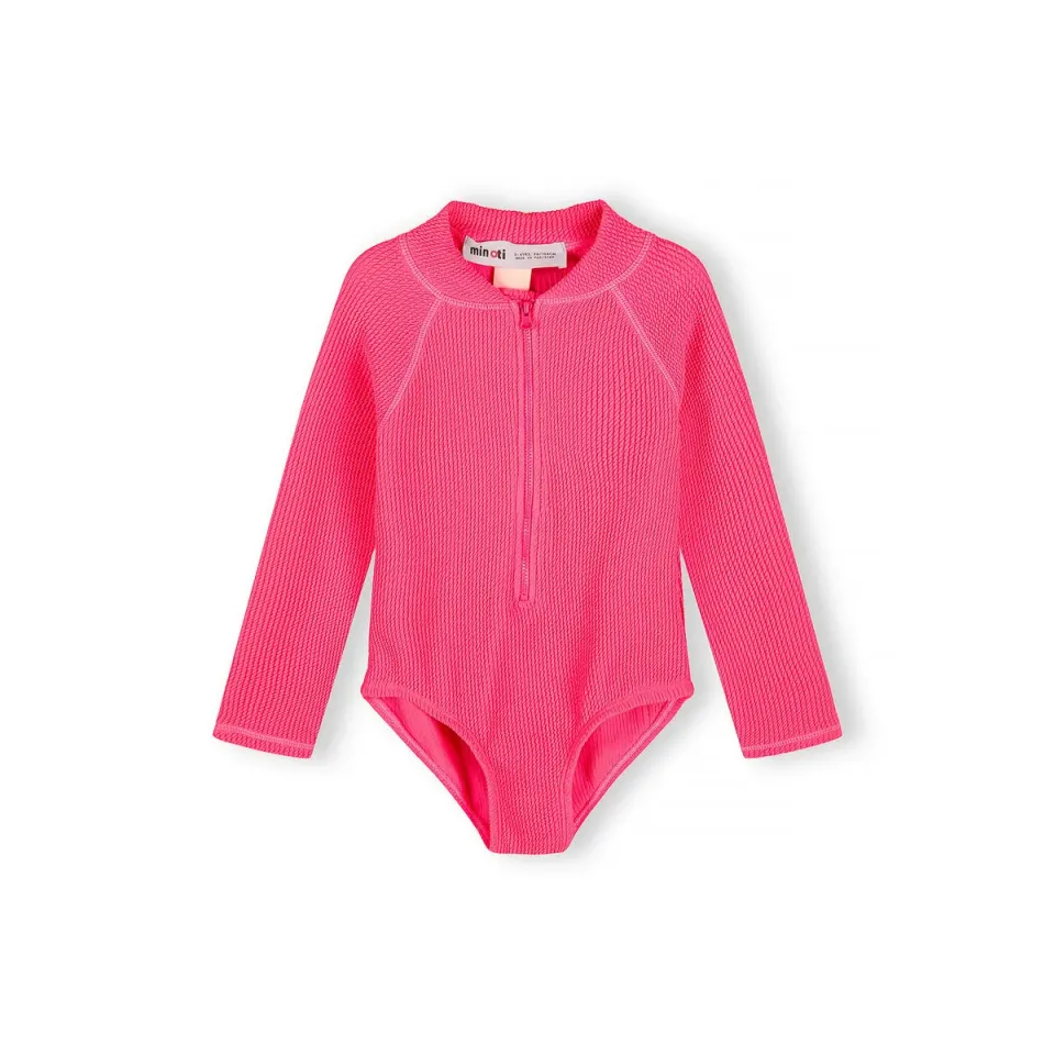 Minoti badedragt pink langærmet polyester