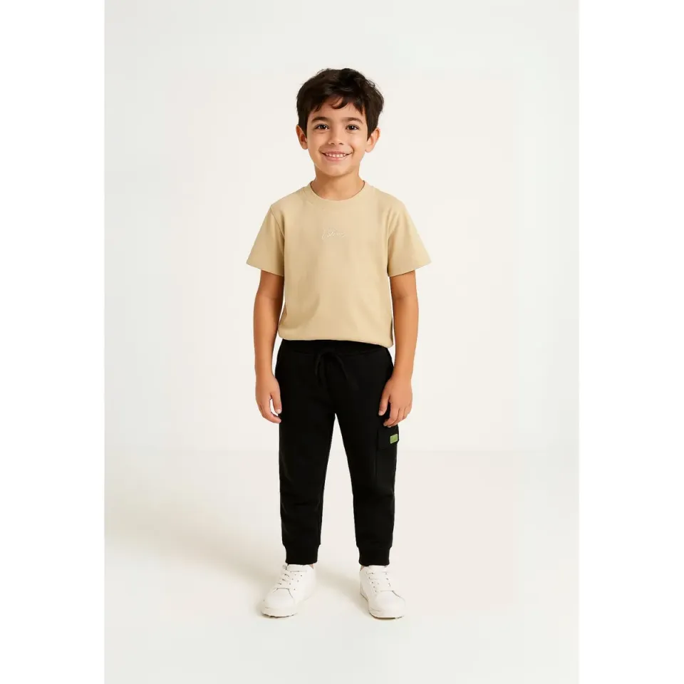 Minoti 42510 jogging sæt drenge sort beige broderi