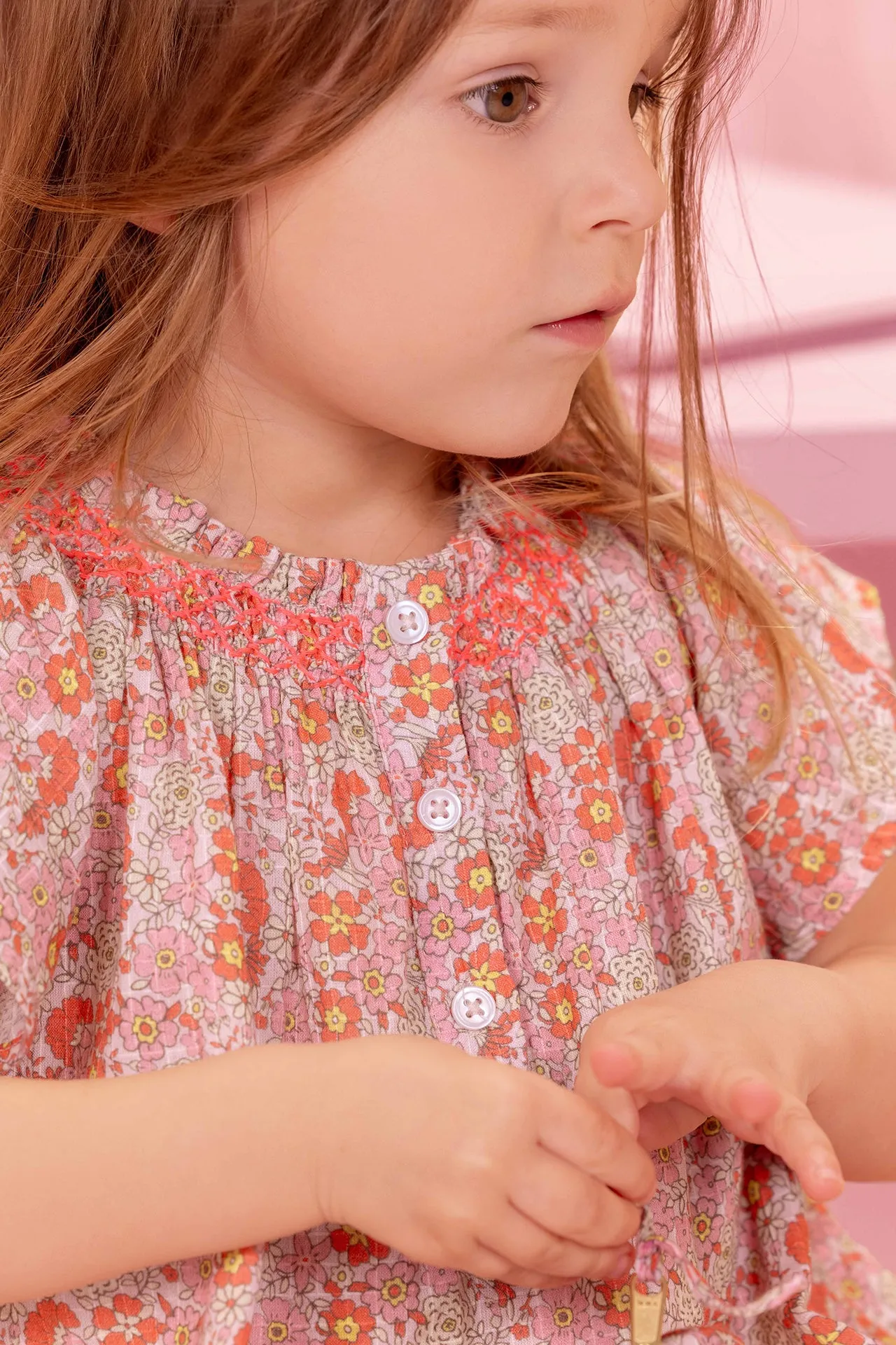 Bonton Noisette kjole rosa blomstret baby