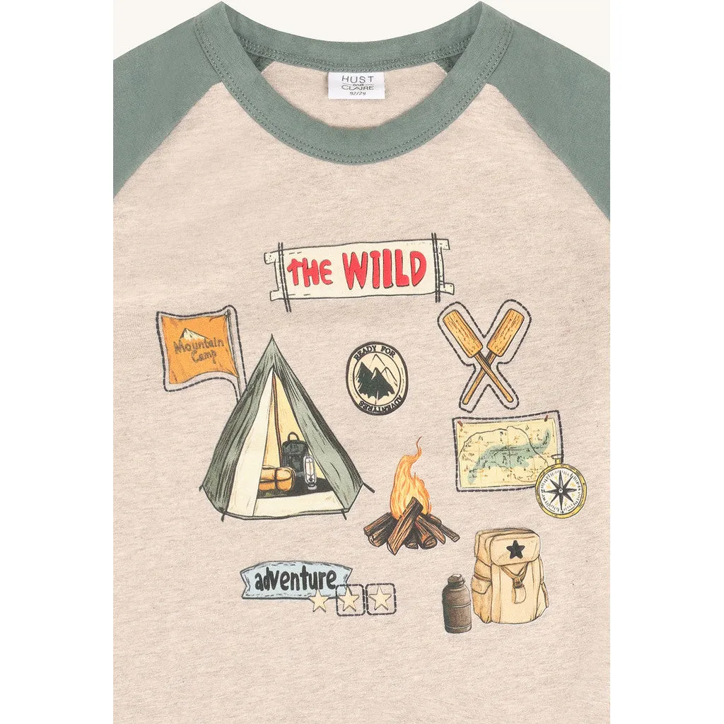 Hust & Claire Anton Wild Life langærmet t-shirt beige bomuld