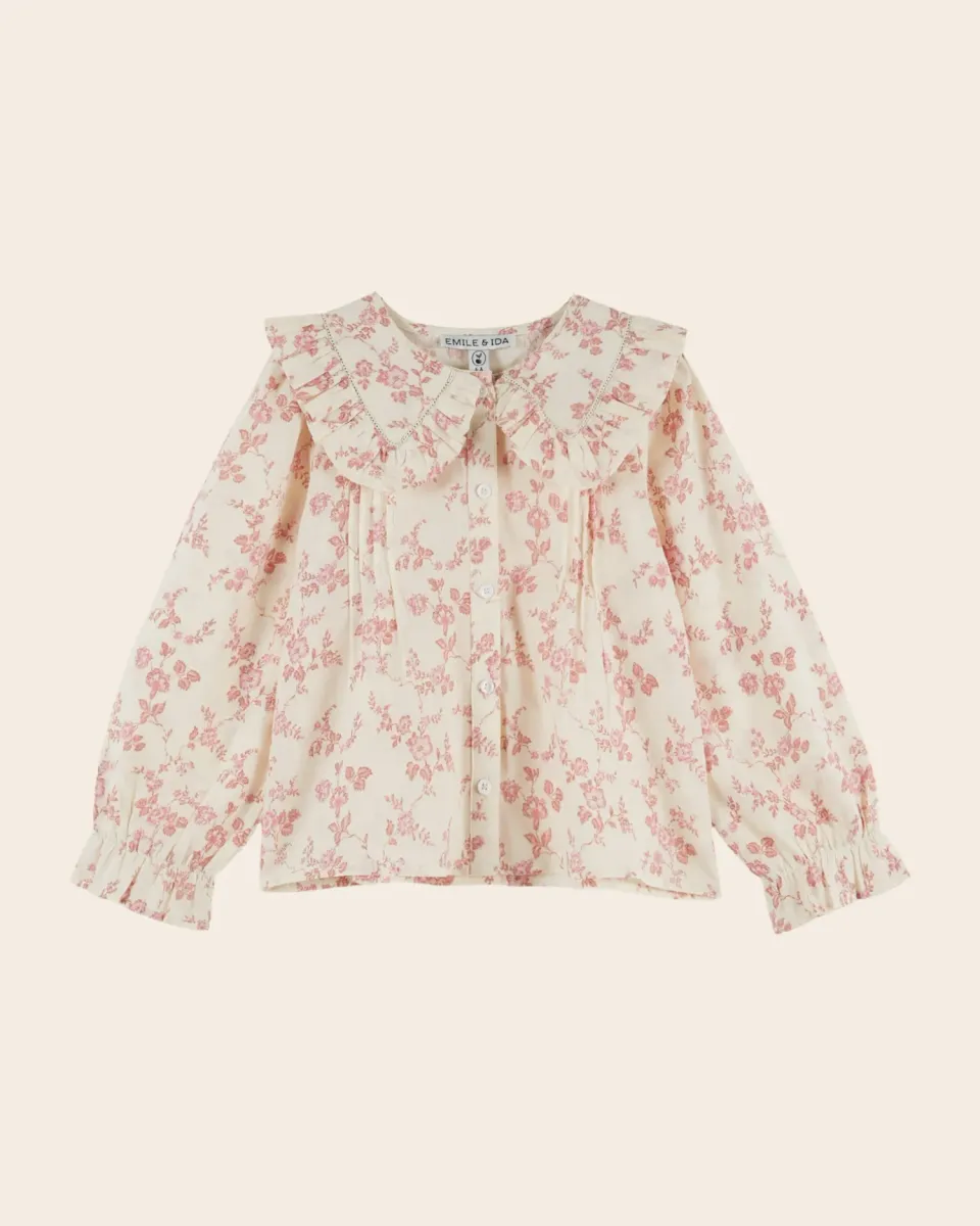 Emile et Ida Rosalie bluse ecru-rosa blomstret okologisk