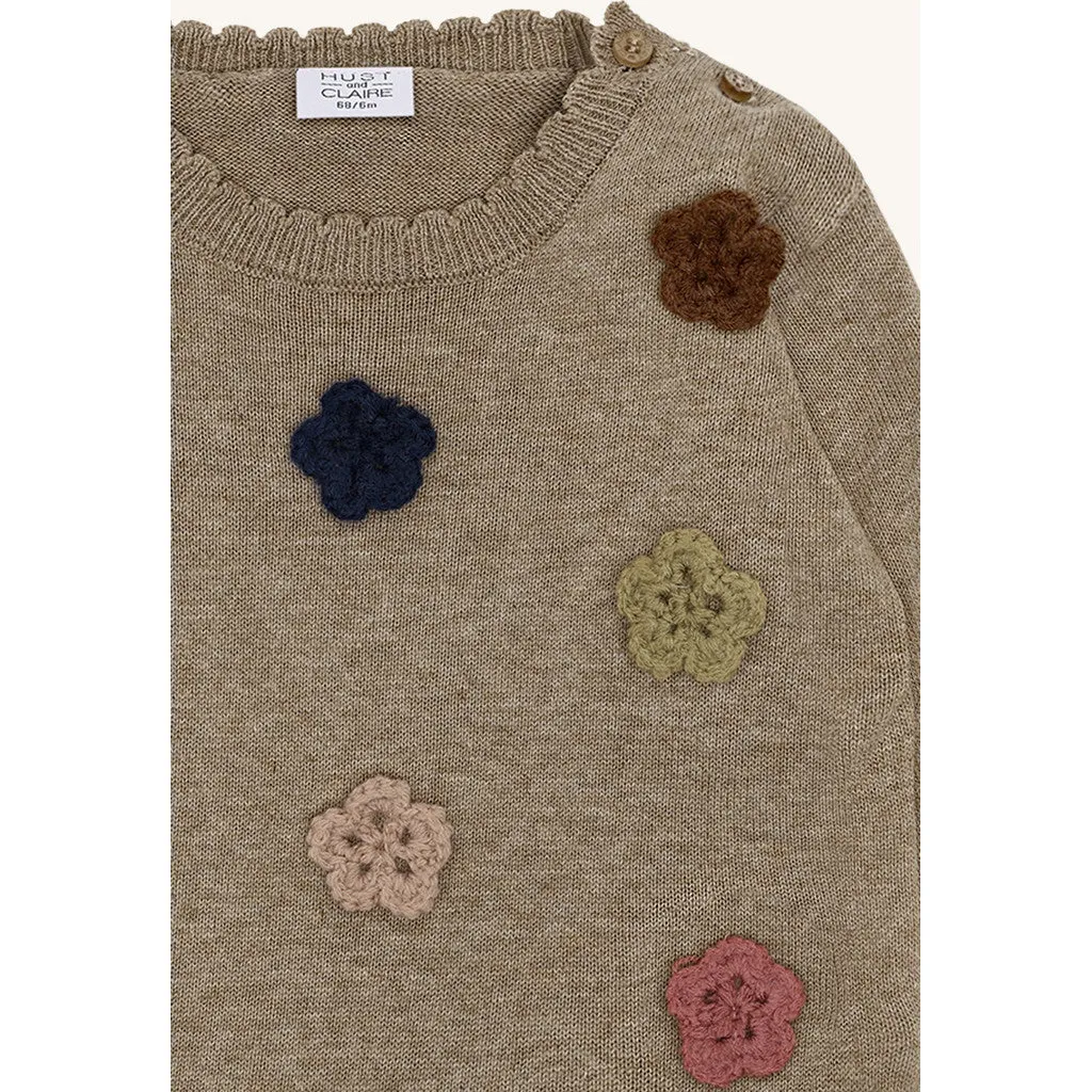 Hust & Claire Pusle Flower pullover Biscuit økologisk