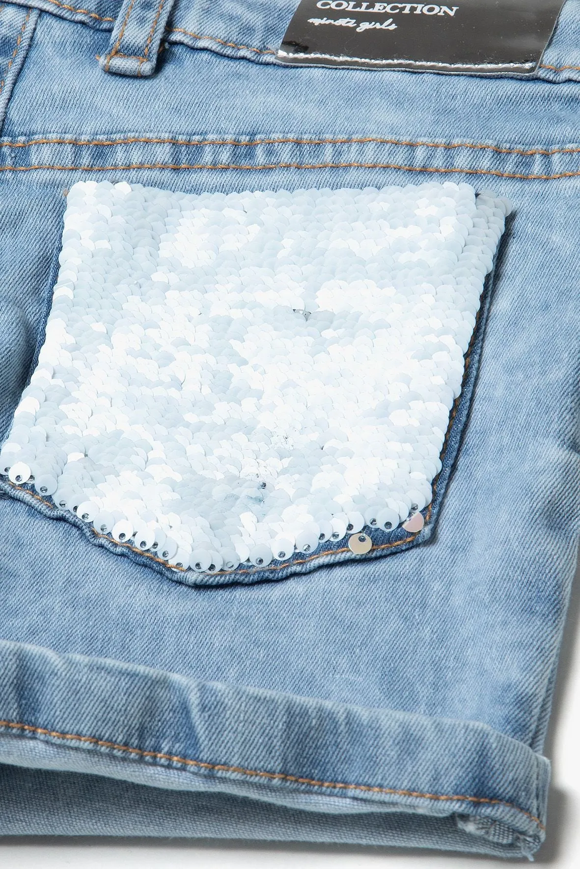 Minoti 38315 denimshorts pige lyseblå paillet
