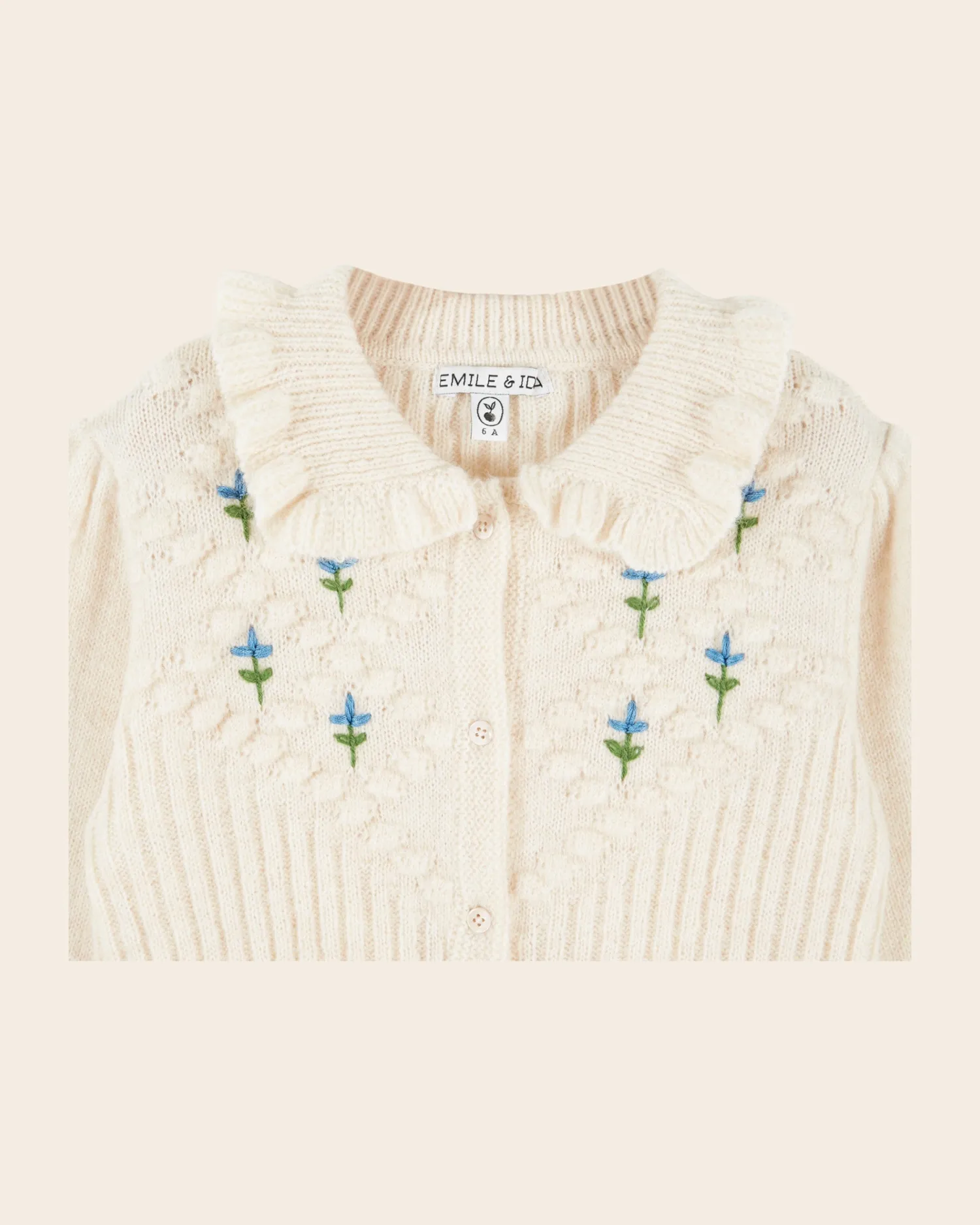 Emile et Ida Relief cardigan ecru uld blomster