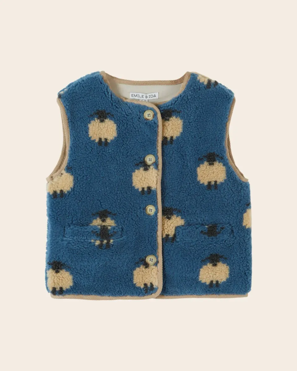 Emile et Ida Moutons vest blå bamse uden ærmer