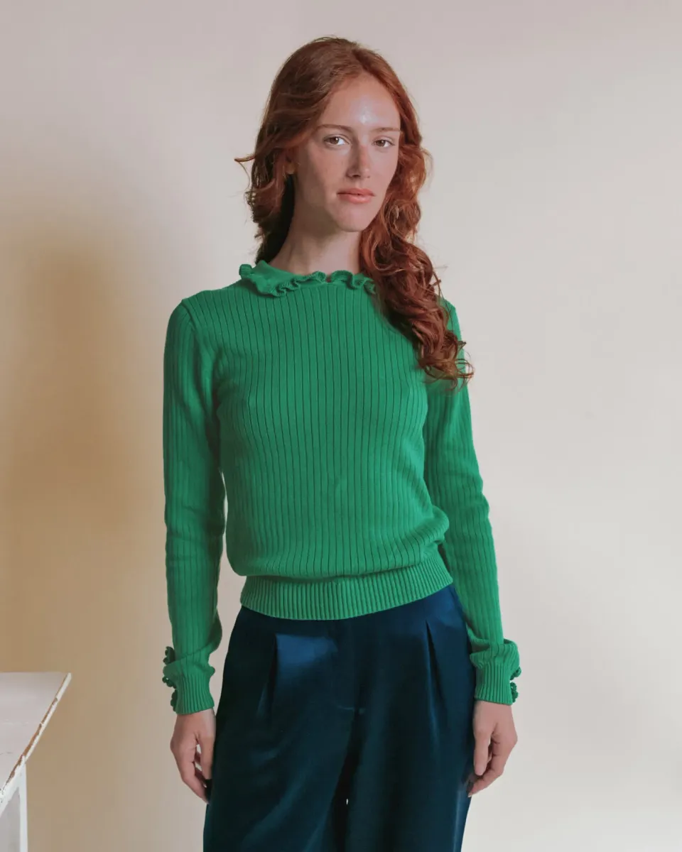 Emile et Ida Eliane pullover grøn rib flæsekrave