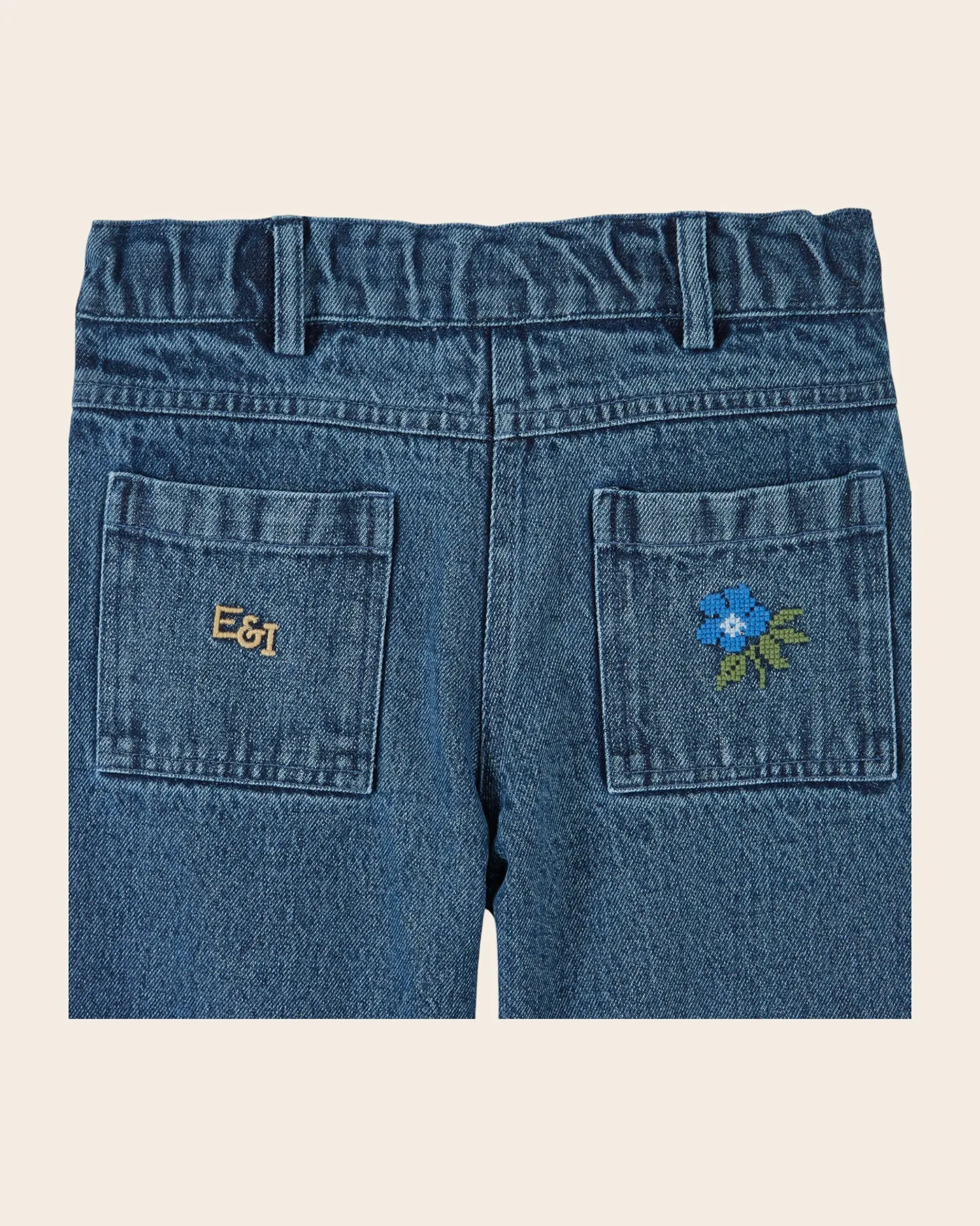 Emile et Ida denimbukser blå broderet blomst børn