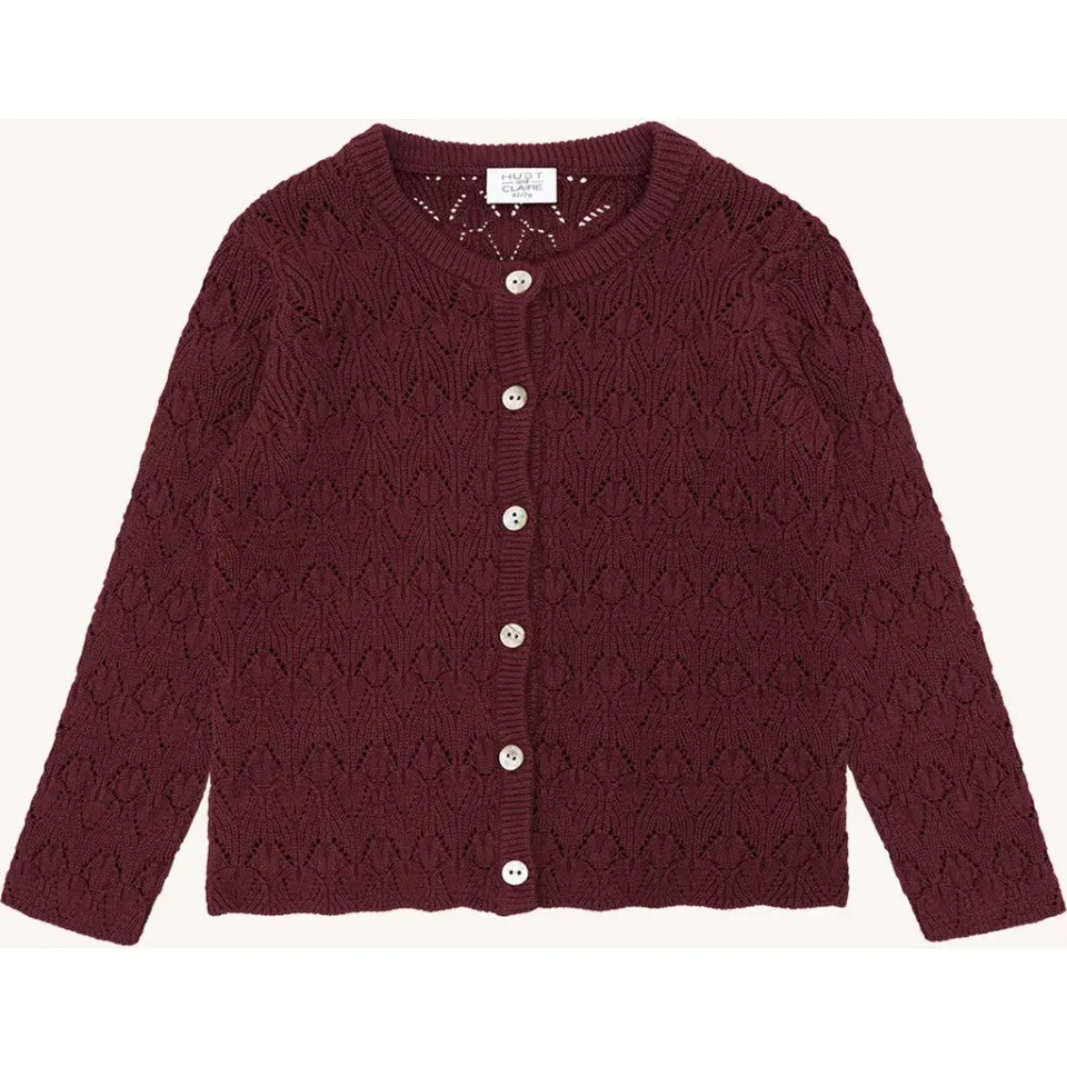 Hust & Claire HCCilja Pointelle cardigan New Maroon øko