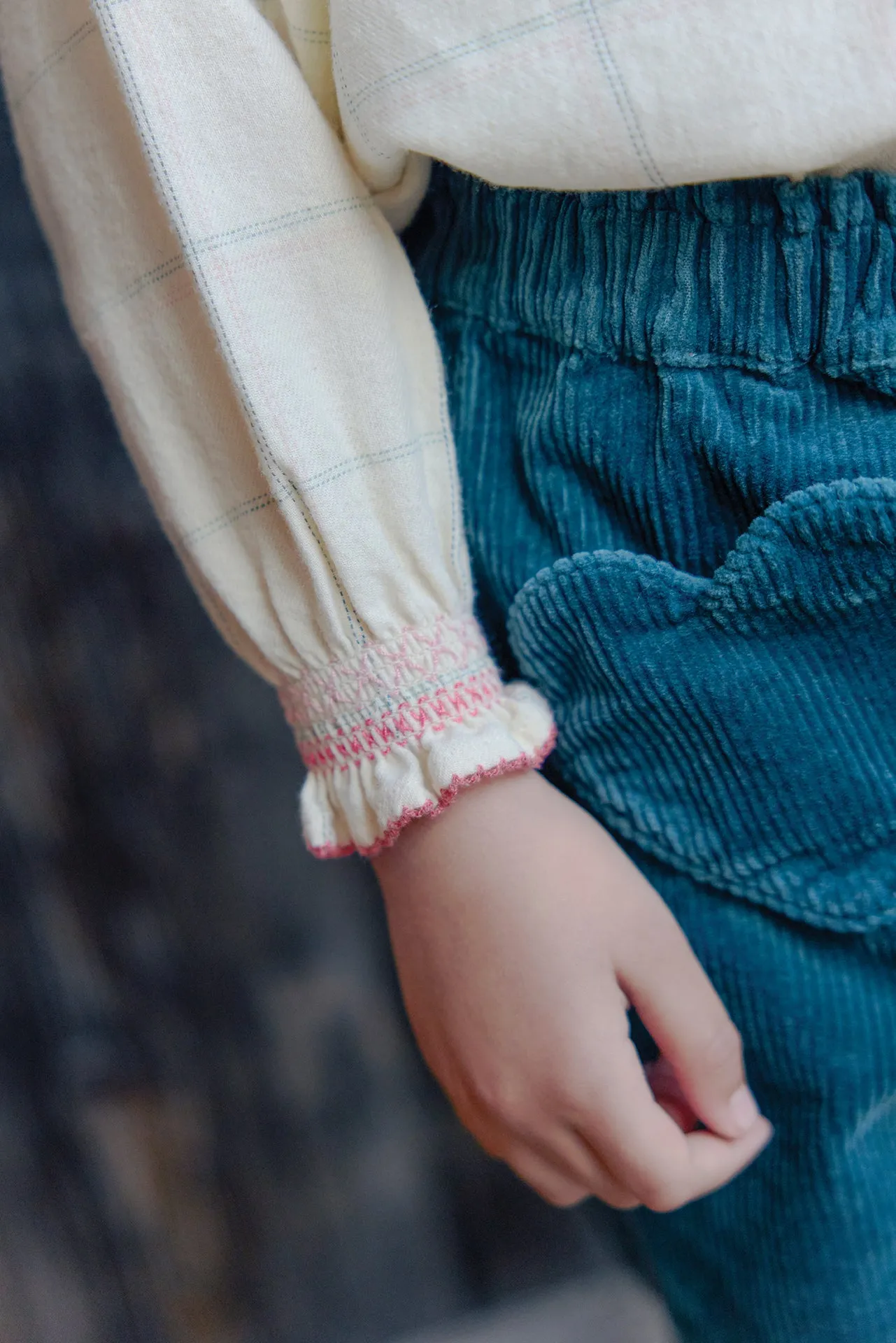 Bonton Reinette bluse ternet flannel rød stikning