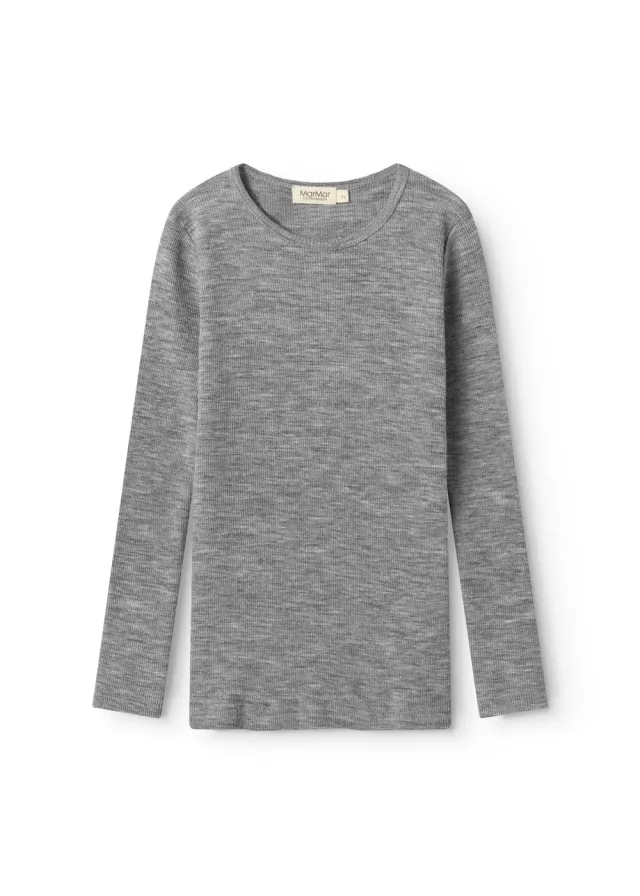 MarMar Tamra Uld Rib Bluse Grey Melange uld