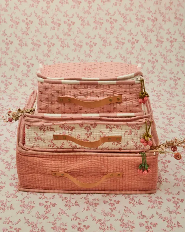 Emile et Ida kuffert blomstret rosa bomuld 31 cm