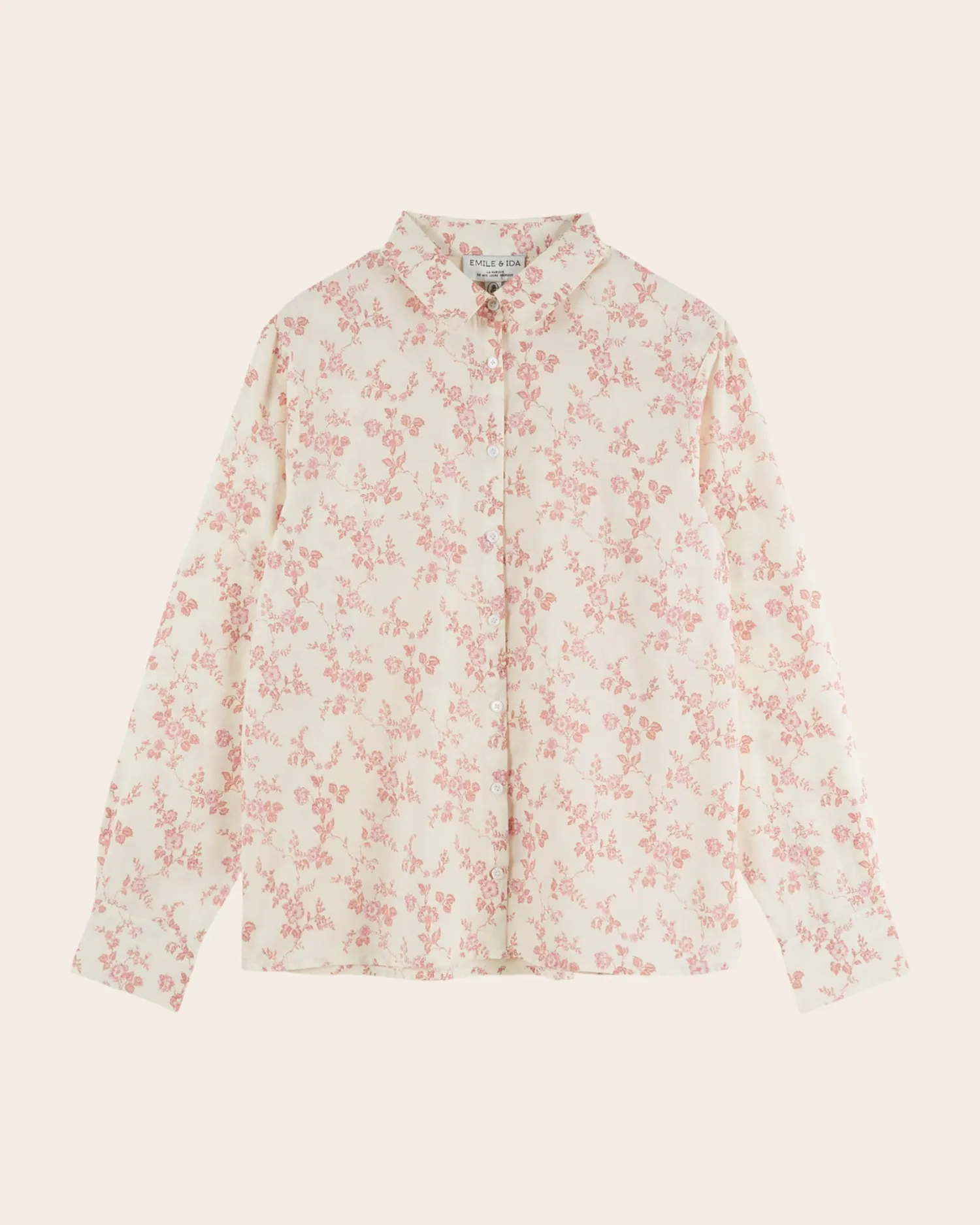 Emile et Ida skjorte ecru blomstret oversize økologisk