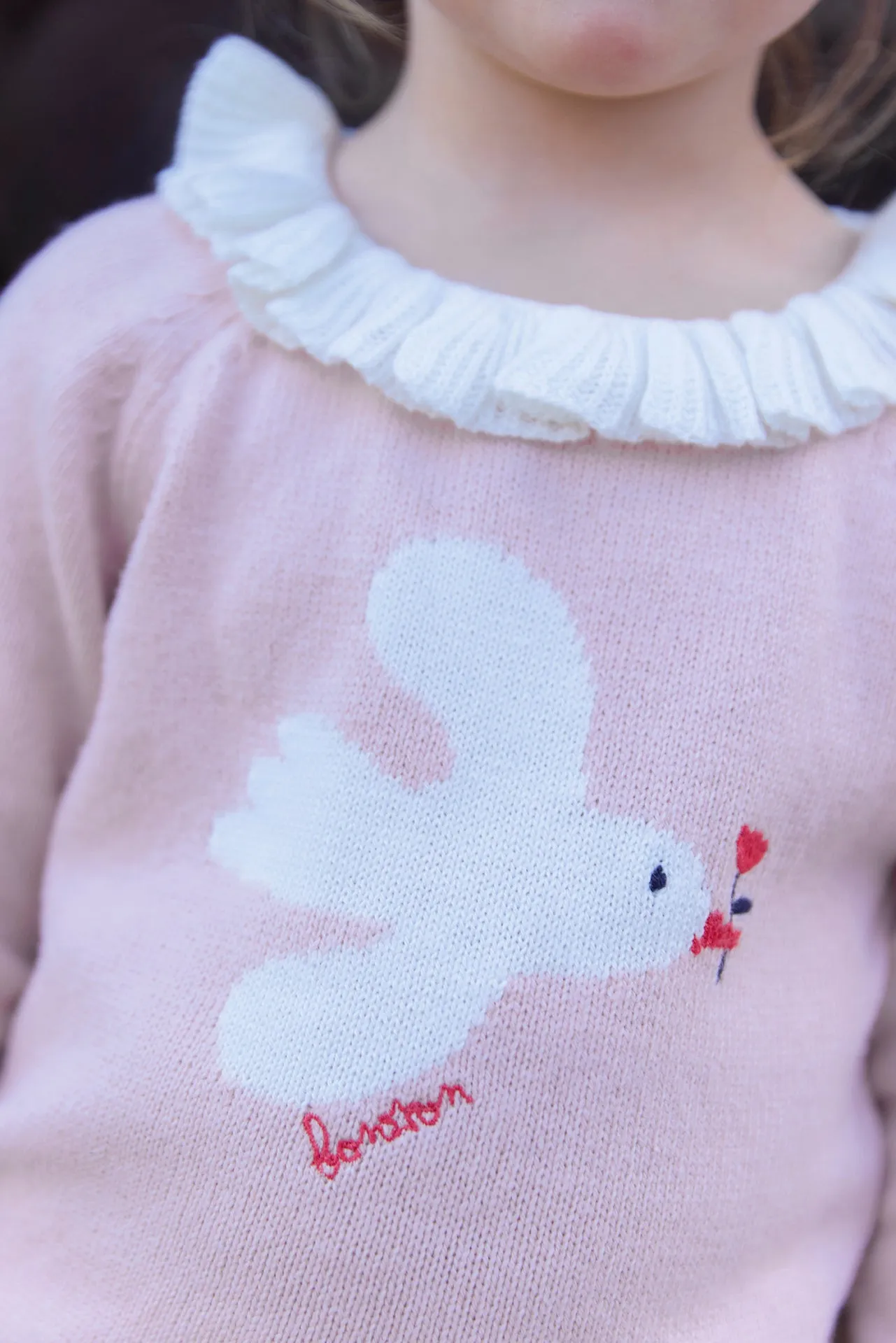 Bonton Lily Bird striktrøje rosa fugl 3M-3A