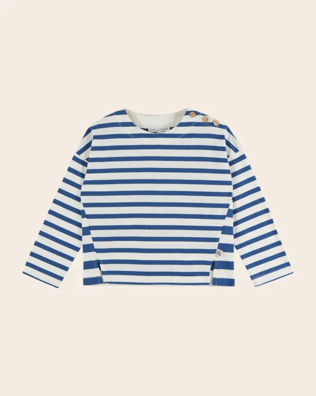 Emile et Ida Mariniere langaermet T-shirt bla-hvid okologisk