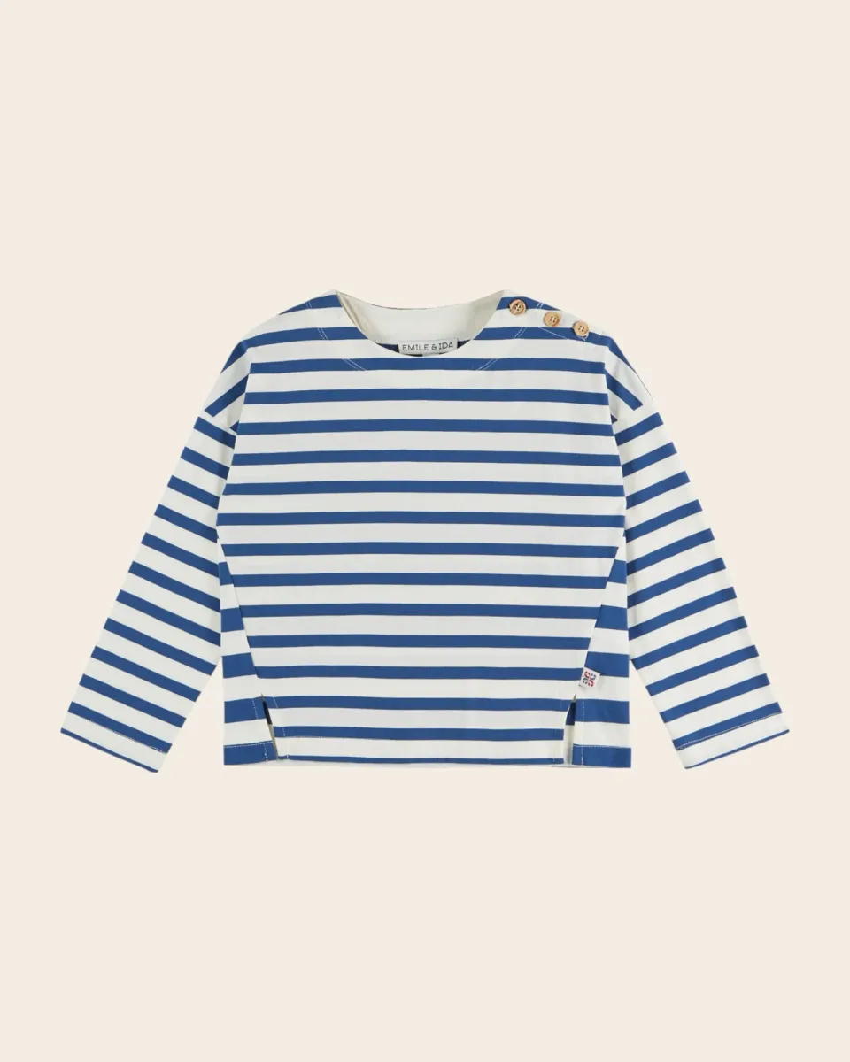 Emile et Ida Mariniere langaermet T-shirt bla-hvid okologisk