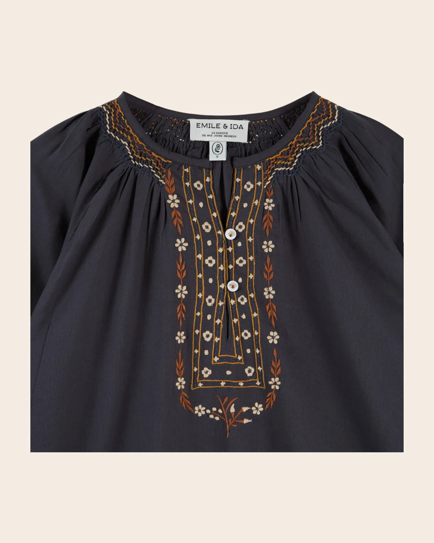 Emile et Ida Brodée ethnique bluse grå økologisk