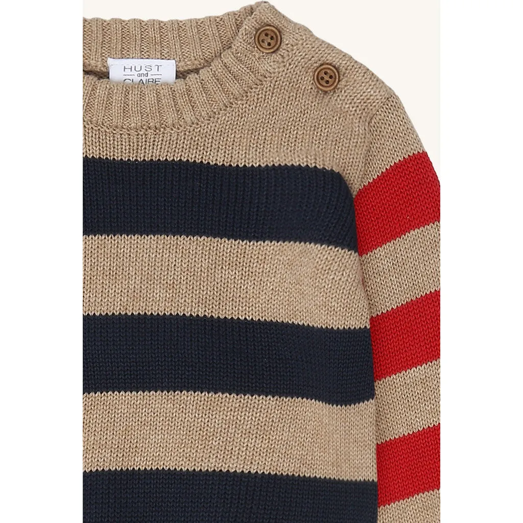 Hust & Claire Pilou Knit Stripes strik Biscuit bomuld
