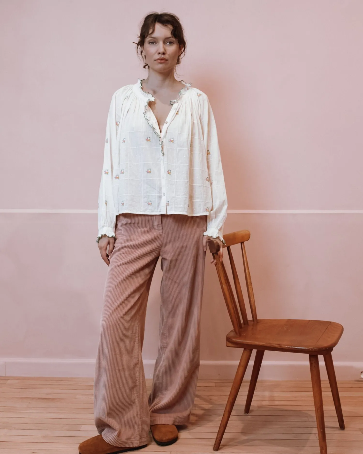 Emile et Ida Elyana bluse ecru broderet bomuld