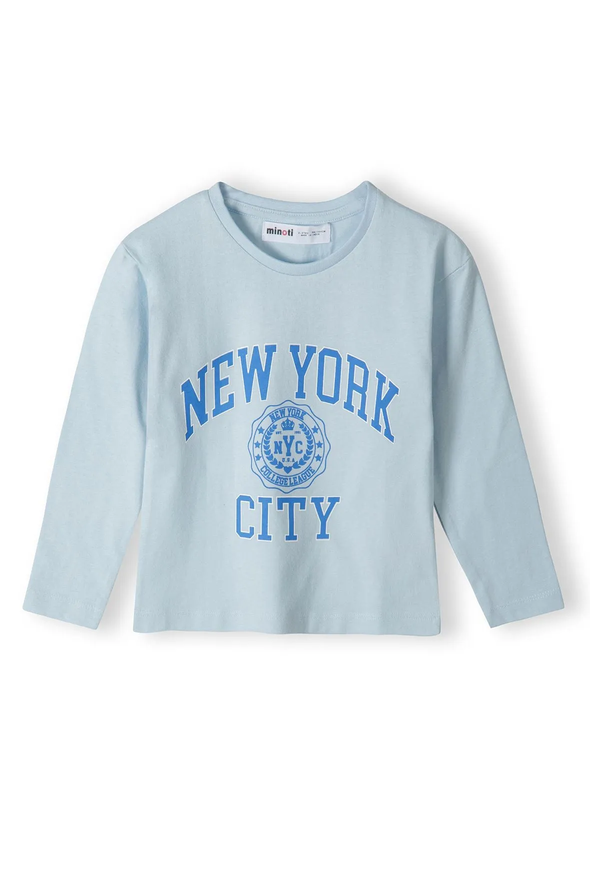 Minoti langærmet t-shirt lyseblå NYC bomuld
