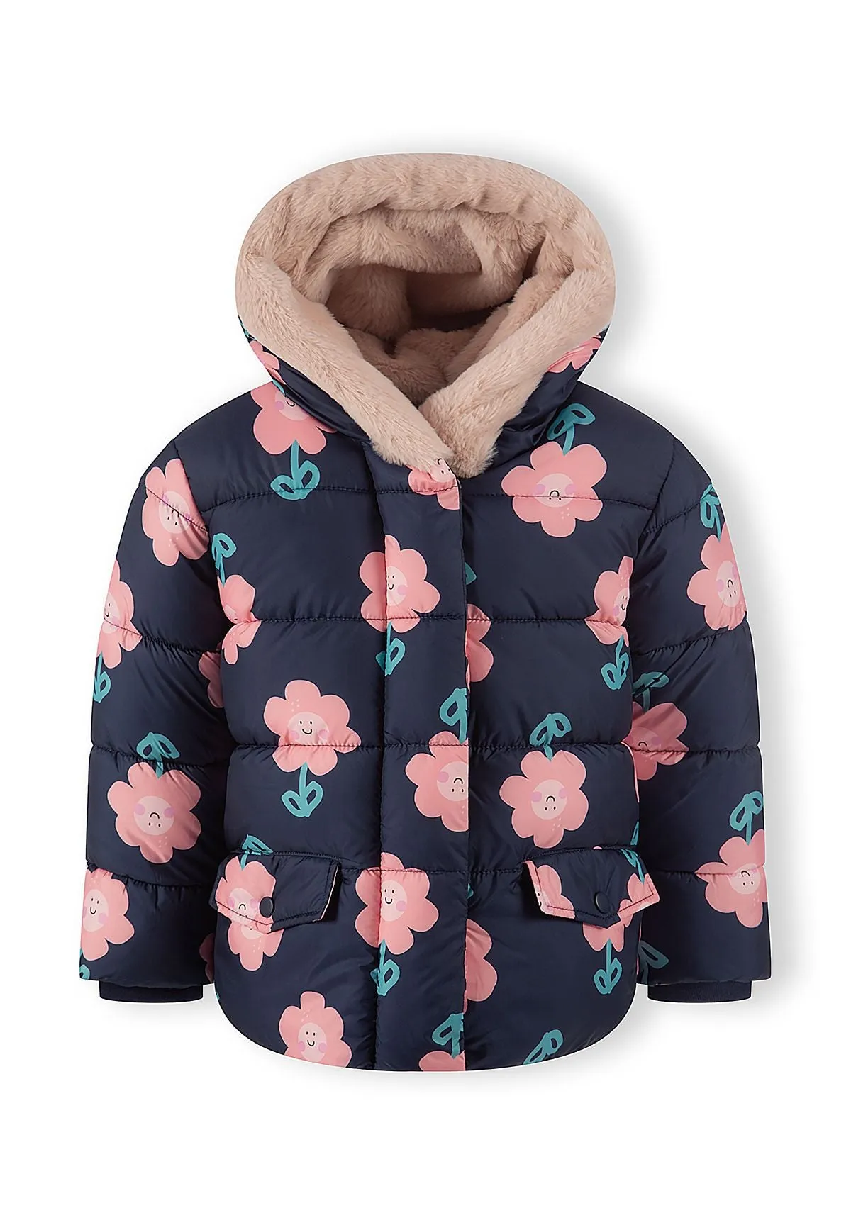 Minoti 45281 jakke mørkeblå blomster vat piger