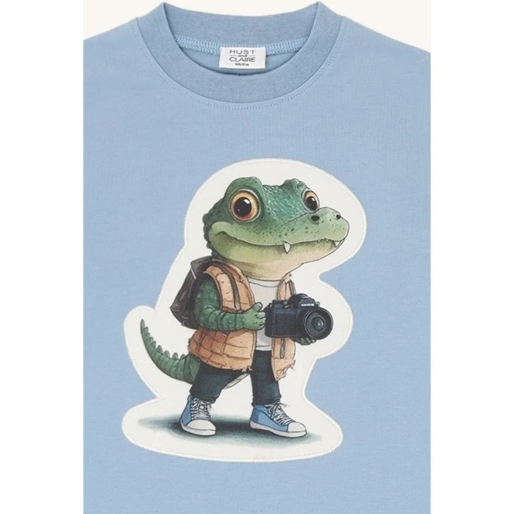 Hust & Claire Anton Croco bluse Light Blue langærmet