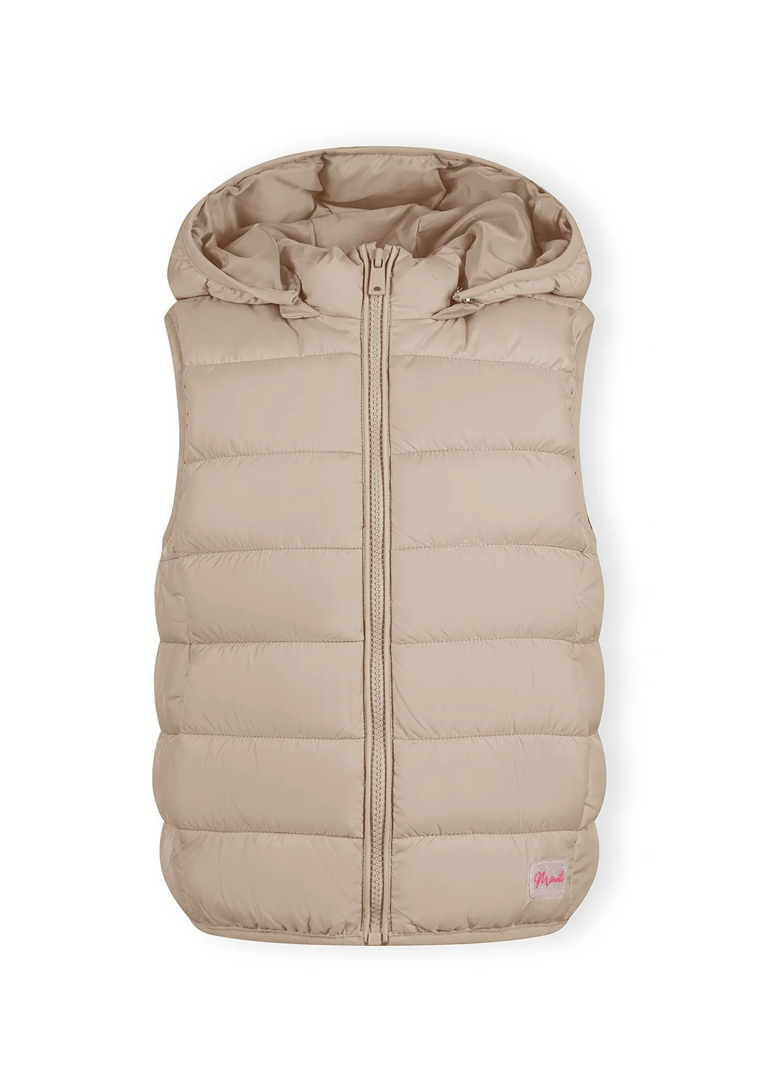 Minoti 40317 quiltet vest beige med hætte