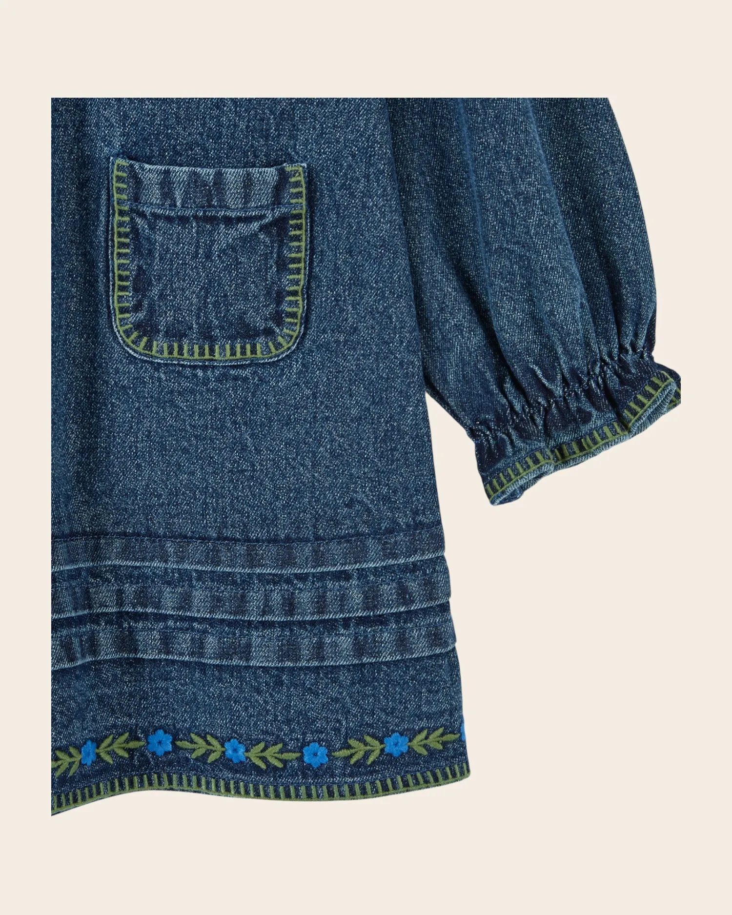 Emile et Ida Denim kjole blå broderet