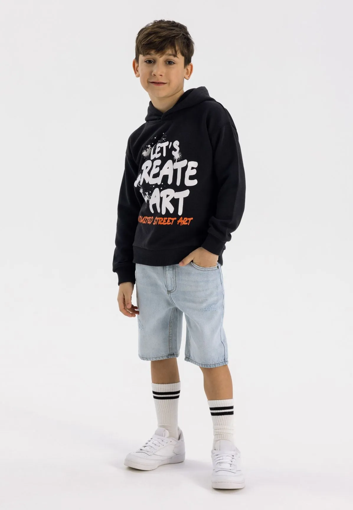 Minoti jeansshorts lyseblå denim med rift drenge