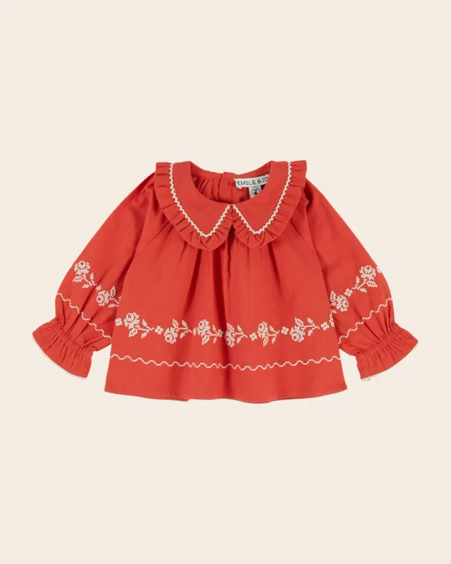 Emile et Ida babybluse rød flæsekrave øko