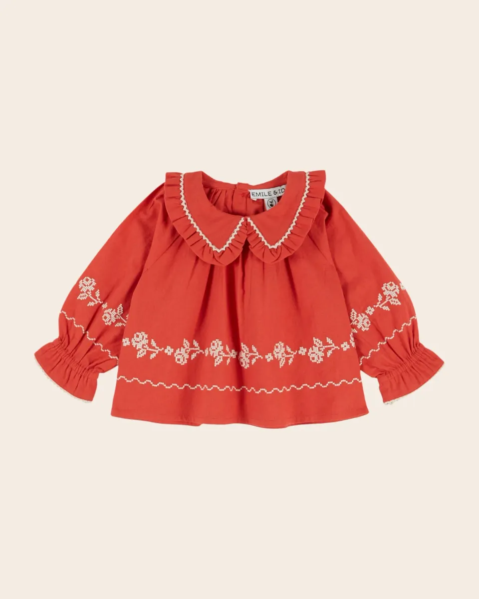 Emile et Ida babybluse rød flæsekrave øko