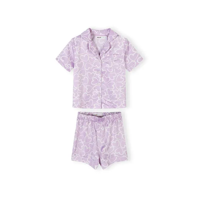 Minoti 44910 pyjamas satin lilla hjerte shorts