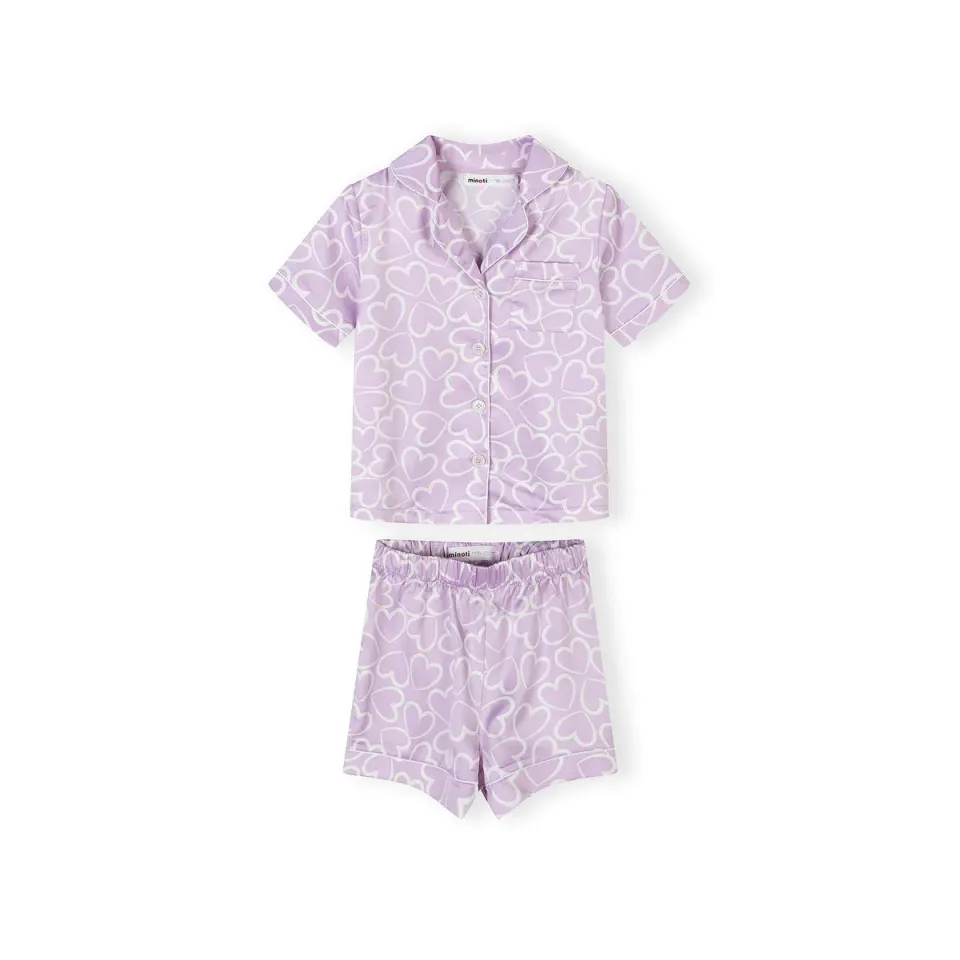 Minoti 44910 pyjamas satin lilla hjerte shorts