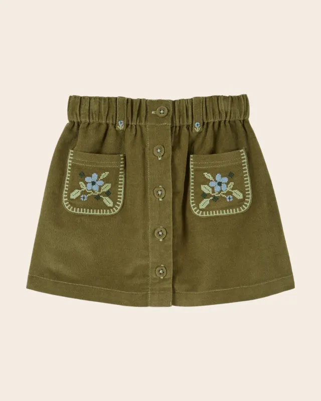 Emile et Ida Poche fleurs nederdel grøn velour