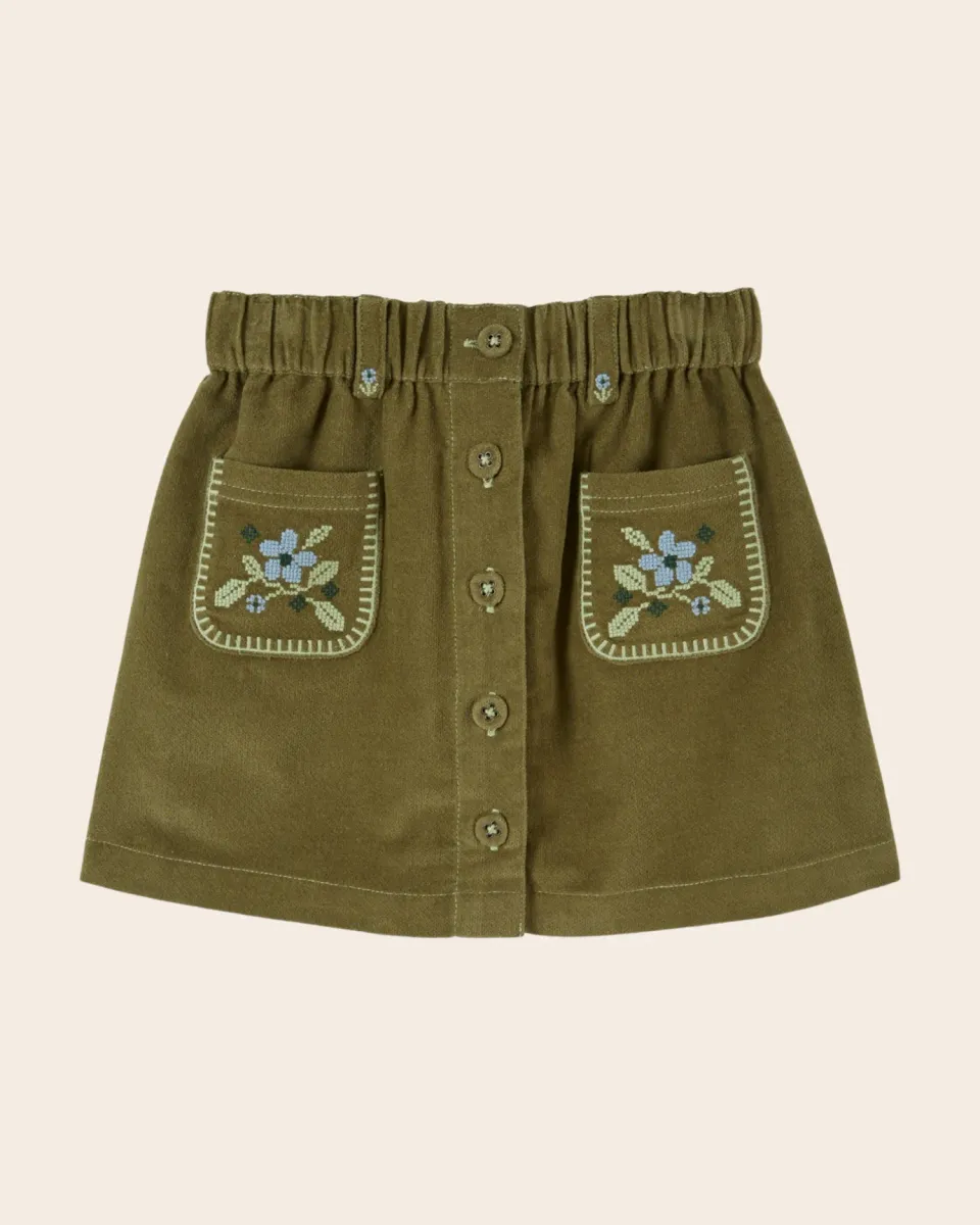 Emile et Ida Poche fleurs nederdel grøn velour