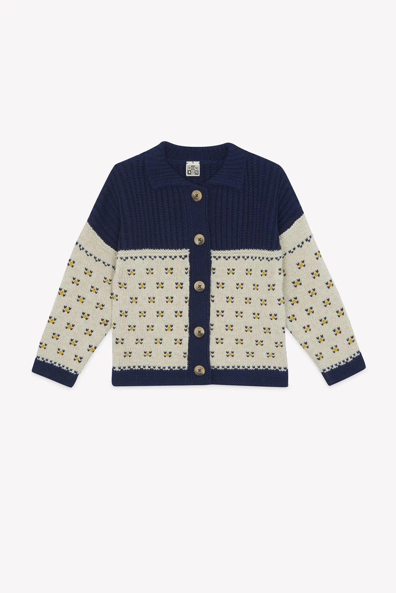Bonton Pekin Blue Jacquard cardigan blå bomuld