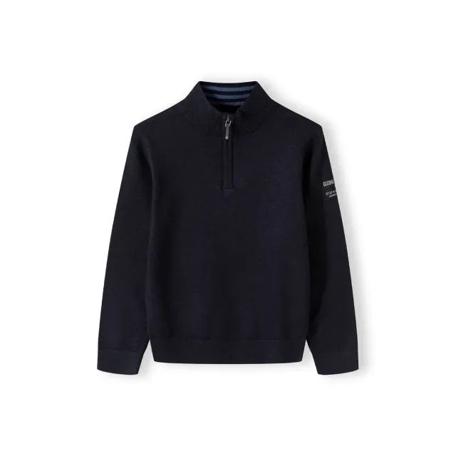 Minoti 43917 strikpullover mørkeblå med lynlås drenge