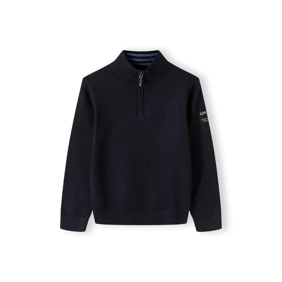 Minoti 43917 strikpullover mørkeblå med lynlås drenge