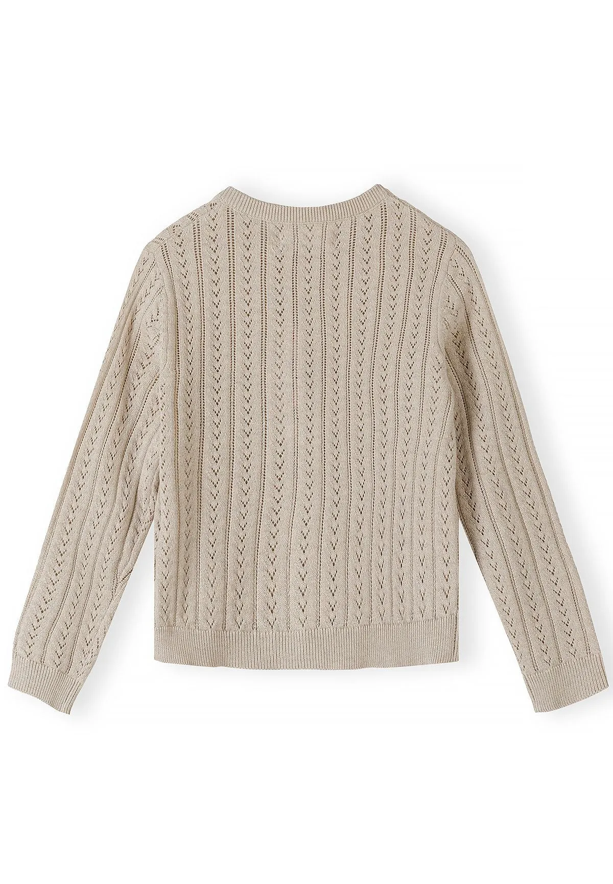 Minoti 45692 strikjakke beige 104 hulmønster